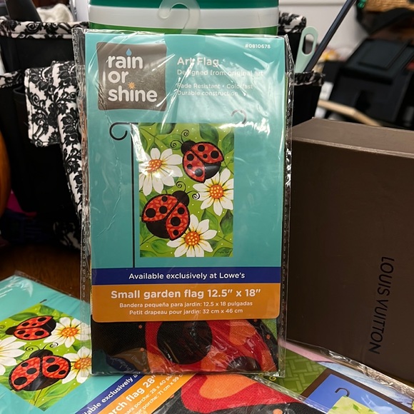 RAIN OR SHINE ladybug and daisy 12.5”x18” small garden flag, spring, summer